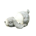 ガーデンオブジェ 置物 洋服を着たウサギ 居眠りする姿 ぽっちゃり体型 (Bタイプ、グレー)