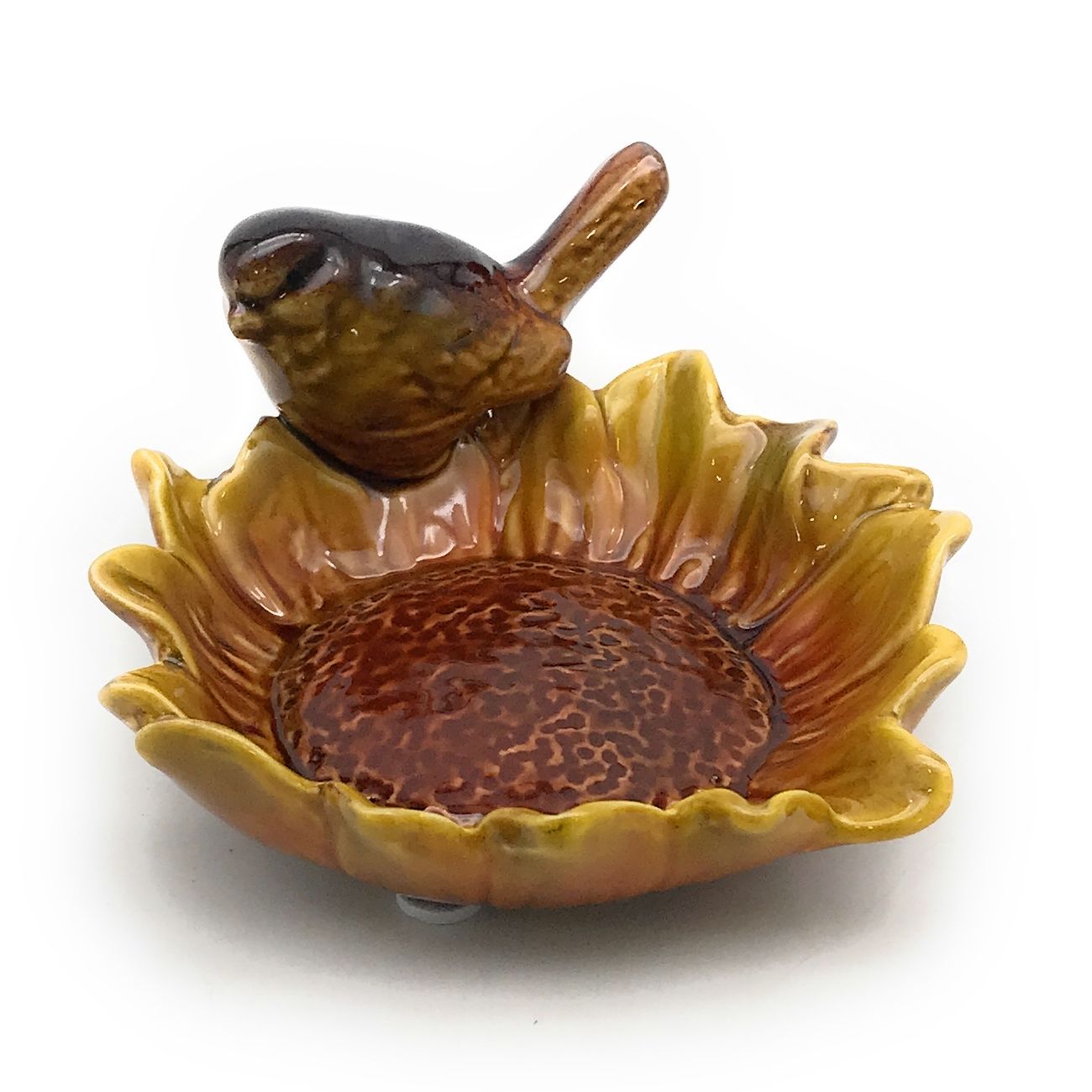 【50％OFF（半額）クーポン配布中】小物入れ 小物トレイ お花型の器 一羽の小鳥 陶器製 (イエロー)のサムネイル