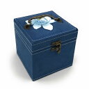 アクセサリーボックス 宝石箱 蓮の花モチーフ 和風デザイン 3段 スエード調 (ブルー)