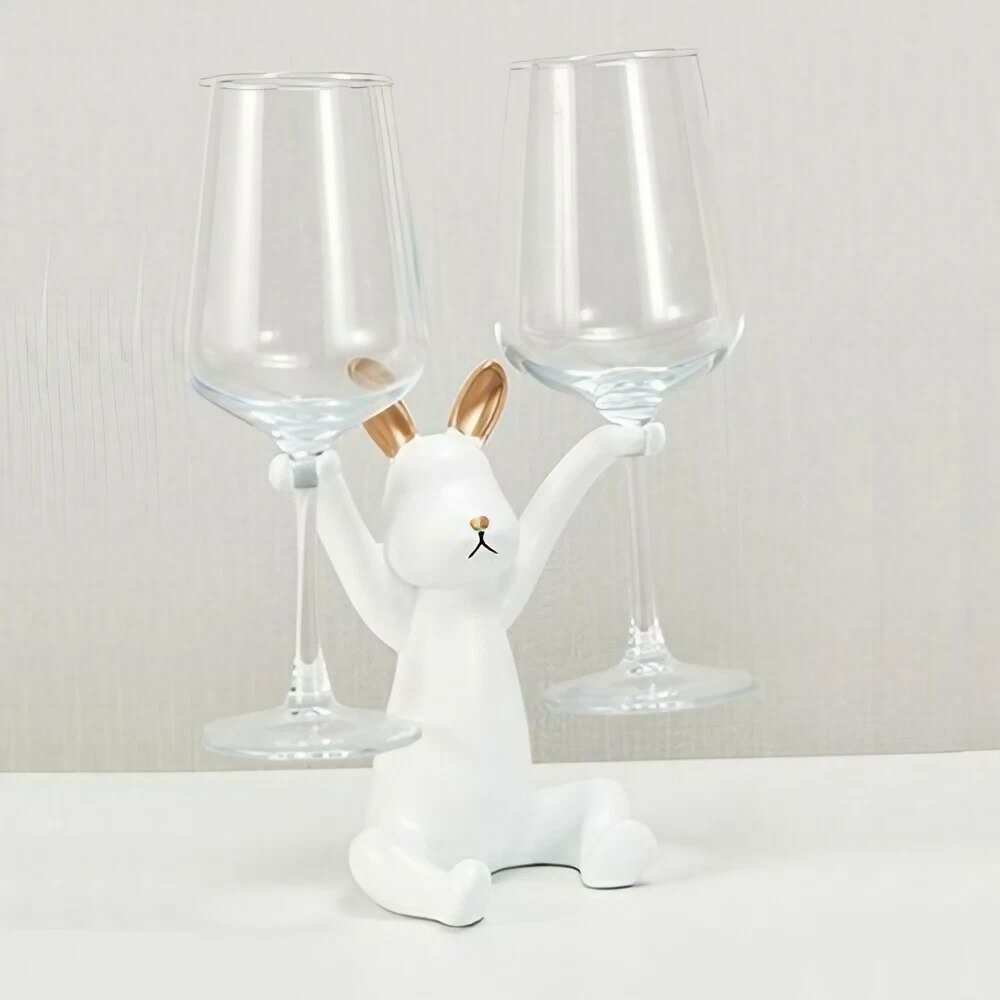 【訳あり】ワインホルダー スタイリッシュなウサギ お座り姿 モダン (ホワイト, グラス用)