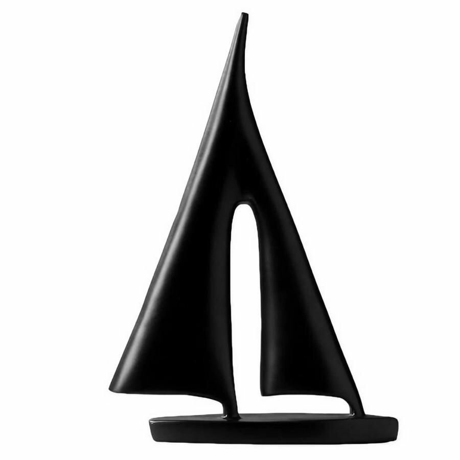 【訳あり】置物 ヨット 帆船 モダンアート風デザイン シンプル シック (ブラック×大サイズ)