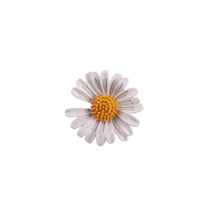 【訳あり】ピンバッジ デイジー 立体的な花びら マットカラー シンプル (ホワイト)