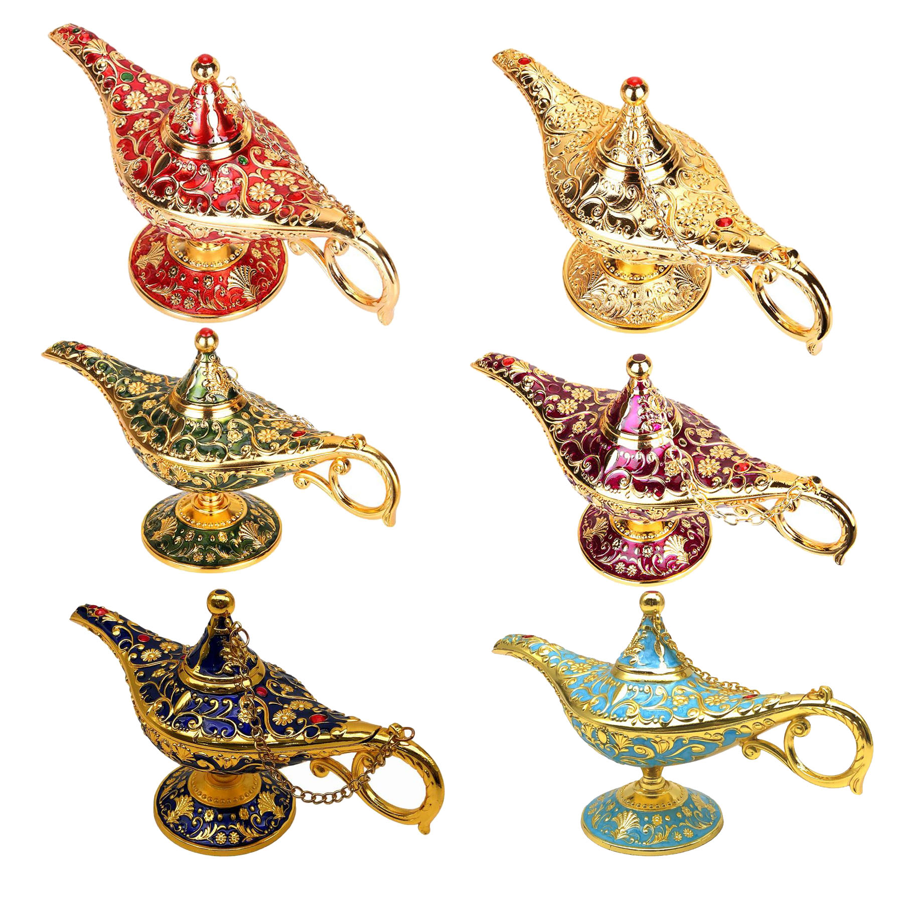 【50％OFF（半額）クーポン配布中】置物 アラジン 魔法のランプ 神秘的 個性的 ゴールドカラー レッド グリーン パープル ブルー ライトブルーのサムネイル