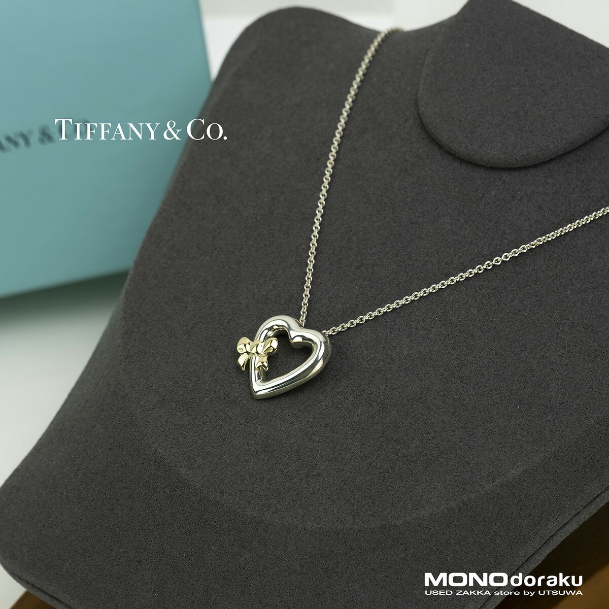 樂天商城 - 【箱・保存袋付】ティファニー TIFFANY＆Co. ネックレス シルバー925 K18 ハートリボン レディースアクセサリー 人気 定番 可憐 高級感 華やか ジュエリー おしゃれ エレガント デザイン 【中古】