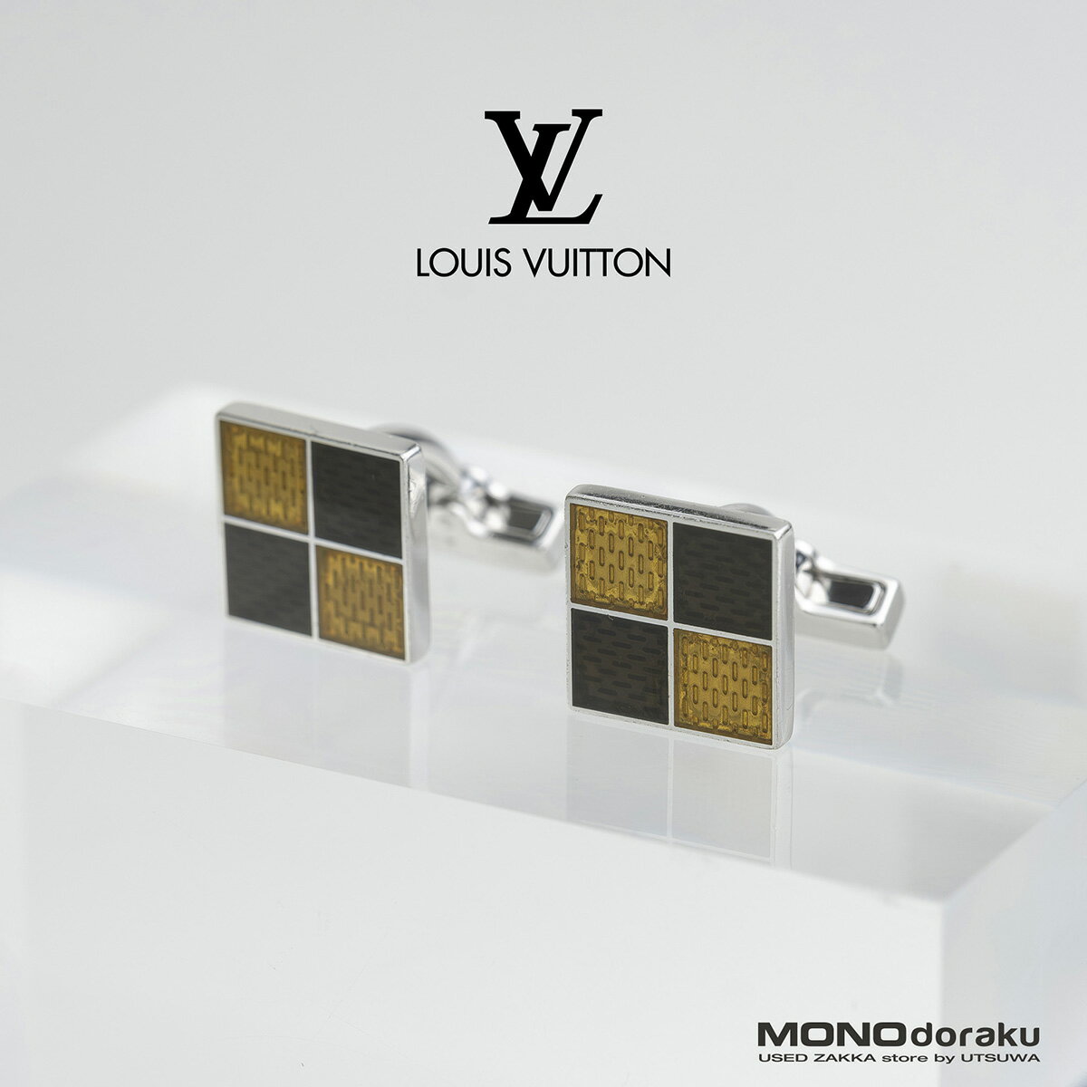 樂天商城 - ルイ・ヴィトン LOUIS VUITTON ブトン ドゥ マンシェット ダミエ4 カフス M64675 シルバー925 メンズ アクセサリー ブランド小物 フォーマル ビジネス【中古】