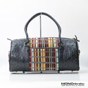 カラカラ オーストリッチ シェニール織 ボストンバッグ ブラック【中古】