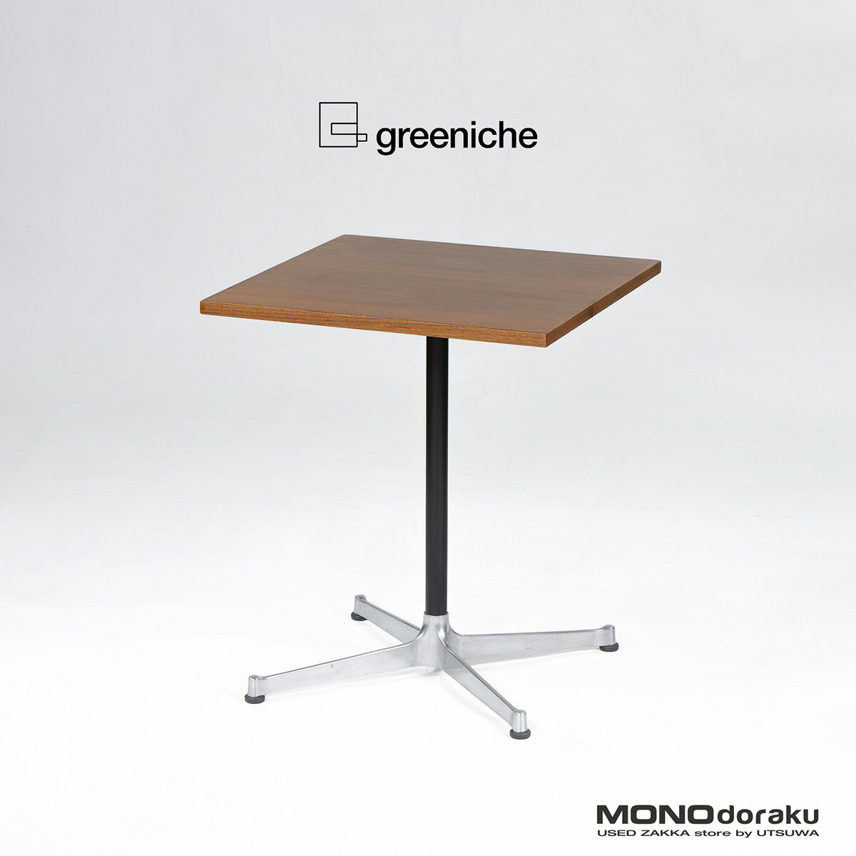 樂天商城 - 【中古】ダイニングテーブル グリニッチ greeniche オリジナルカフェテーブル チーク材 オイル仕上げ 幅60cm 北欧ヴィンテージスタイル ミッドセンチュリー ナチュラルモダン 正方形テーブル コンパクト 1本脚 店舗什器【中古ダイニングテーブル】【中古家具】【USED】