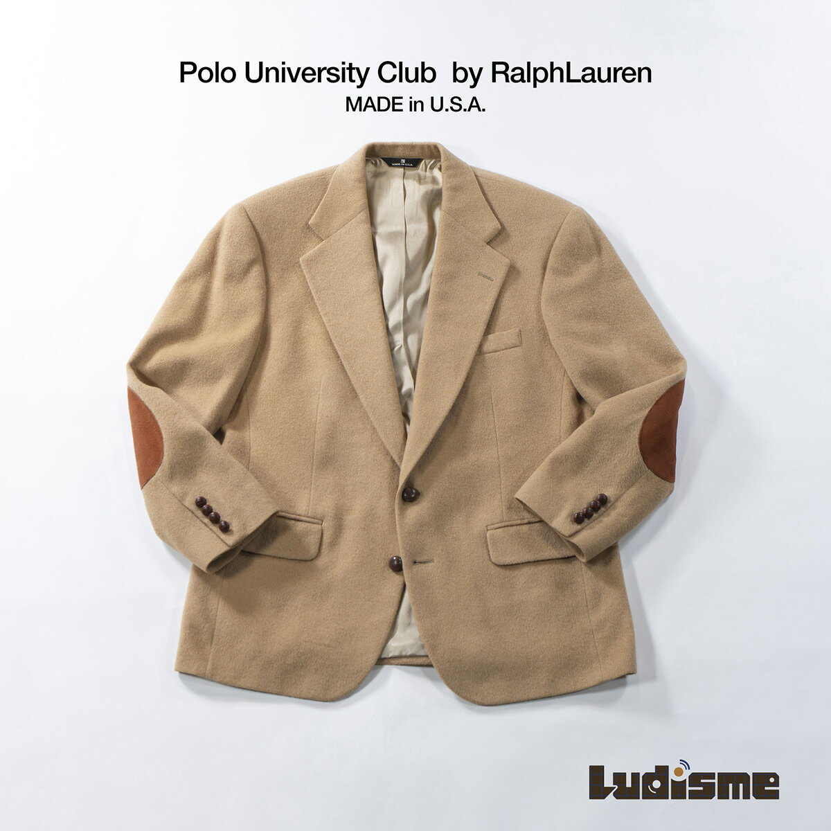 80s Polo University Club by RALPH LAUREN ラルフローレン テーラードジャケット キャメルヘア エルボーパッチ クルミボタン USA製 メンズファッション メンズアウター メンズジャケット【中古】【古着】【USED】