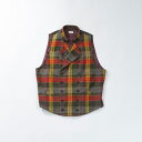 Paul Smith ポールスミス コットンウール チェック柄ベスト ジレ 赤黄 ダブルブレスト メンズファッション メンズベスト ユニセックス レディースファ...