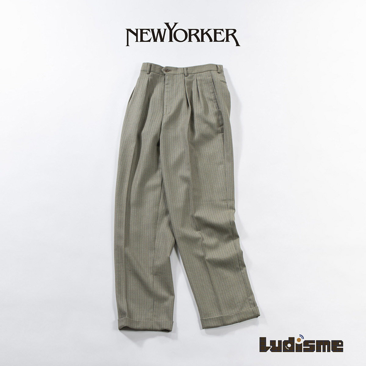樂天商城 - 【古着】ニューヨーカー NEWYORKER 2タックウールスラックス ガンクラブチェック センタープレス トラウザー アメリカントラッド メンズファッション メンズボトムス レディースファッション レディースボトムス【中古】【USED】