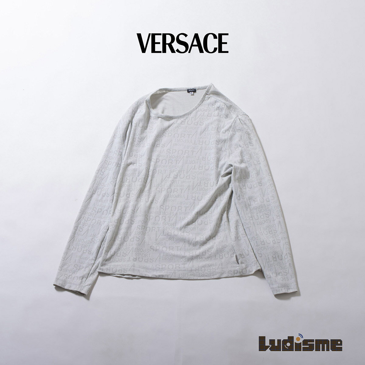 樂天商城 - 【古着】ヴェルサーチ VERSACE SPORT ロングスリーブ Tシャツ ライトグレー ジャガード グラフィックT プリントT ロゴ ヴィンテージ 90s 00s メンズファッション メンズトップス ロンT 長袖【中古】【USED】