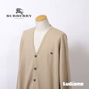 【古着】バーバリー ロンドン BURBERRY LONDON ニットカーディガン ラムウール100% 刺繍ロゴ ベージュ XL メンズ イタリア製 Vネック 羽...