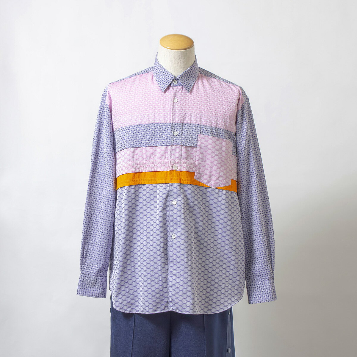 【古着】コムデギャルソン COMME des GARCONS SHIRT 総柄 パッチワークデザイン シャツ マルチカラー S フランス製 メンズ 川久保玲 再構築 ドッキング トップス 長袖シャツ【中古】【ブランド古着】【USED】