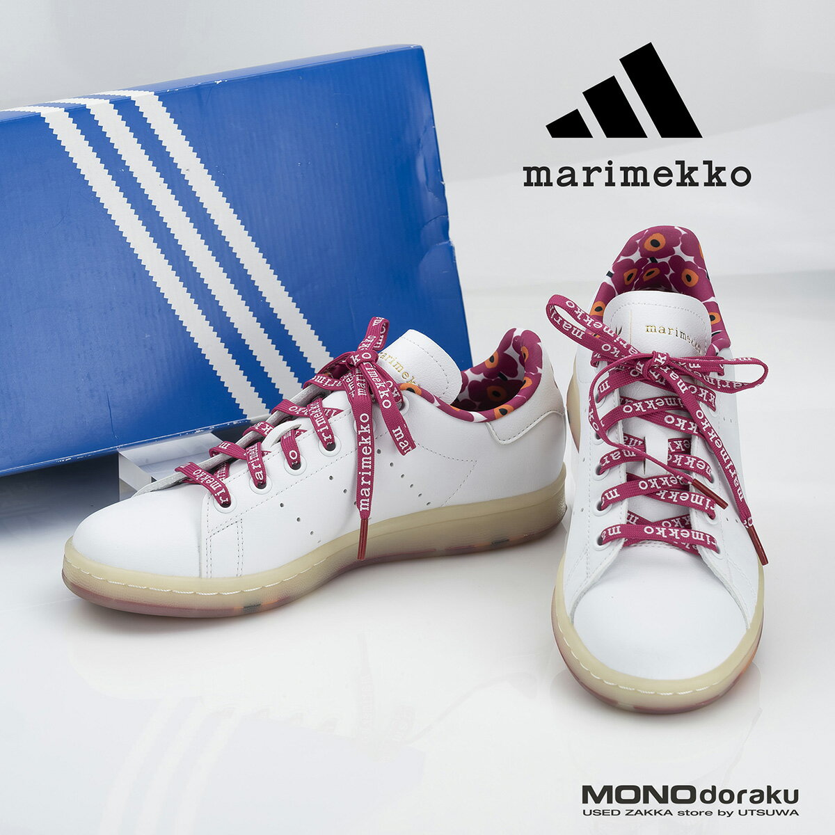 アディダス×マリメッコ adidas×marimekko コラボ スニーカー スタンスミス STAN SMITH ピンク ホワイト レディース 23cm 箱付き 限定モデル【中古】のサムネイル