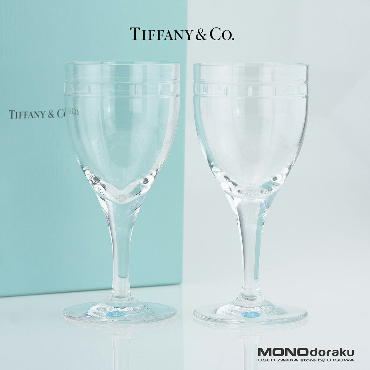 【箱付】ティファニー TIFFANY&Co. アトラス ペア ワイングラス クリスタル ローマンインデックス シン..
