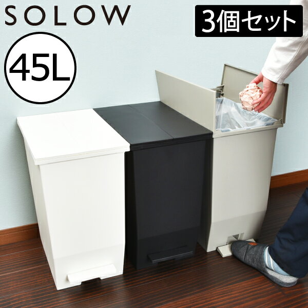 ゴミ箱 スリム おしゃれ 45L 45Lリットル 約幅30cm キッチン 両開き フタ 蓋 ダストボックス ごみ箱 抗菌 角型 日本製 カウンター下 収納 棚 キャスター付き ペダルペール 縦型 缶 分別 ソロウ 北欧 SOLOW45L solowゴミ箱( SOLOW ペダルオープンツイン 45L 3個セット )