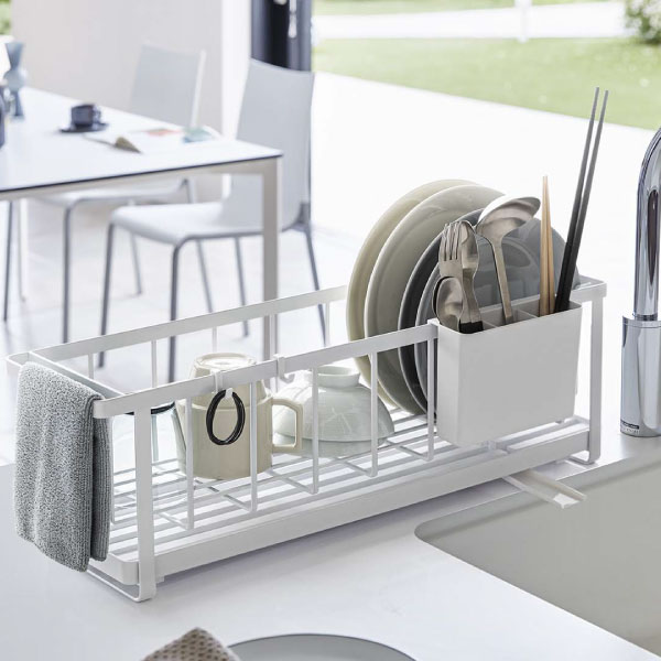 水切りかご 水切りラック 水切りマット シンク上 スリム ディッシュラック ディッシュスタンド コンパクト おしゃれ 水切りトレイ 水切りバスケット tower 白 黒 キッチン 山崎実業 収納 北欧 インテリア雑貨( スリムツーウェイ水切りワイヤーバスケット タワー )