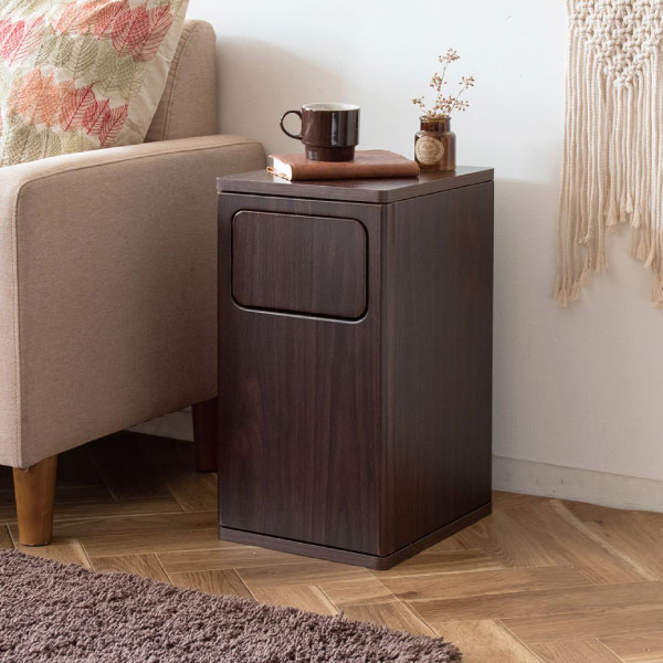 ゴミ箱 おしゃれ スリム ふた付き 木製 20リットル 小さい 幅25cm スイング ダストボックス 省スペース キッチン リビング 袋が見えない サイドテーブル フロントオープン ごみ箱 長方形 茶色 ブラウン 白 ホワイト( 木目調スイング式ダストボックス 20L ) [2]