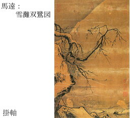 【故宮博物院の名蹟】馬遠：雪灘双鷺図（軸装）絹本・浅設色/解説書付・桐箱入り