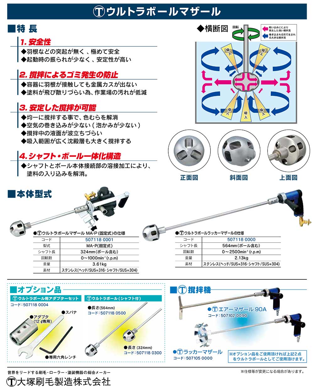 ものいち 楽天市場店の大塚刷毛製造 マルテー ウルトラボールマザール MA-P（固定式）＜一斗缶 塗料撹拌機 エアー駆動＞【送料無料】｜アングル3
