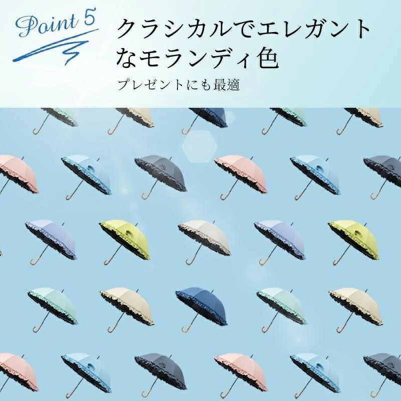 モノリスプラスの紫外線 軽量 おしゃれ 雨傘 レディース 遮光 uvカット ブラックコーティングで反射光も遮断 傘 しゃれ 晴雨兼用日傘 長傘 フリル｜アングル2
