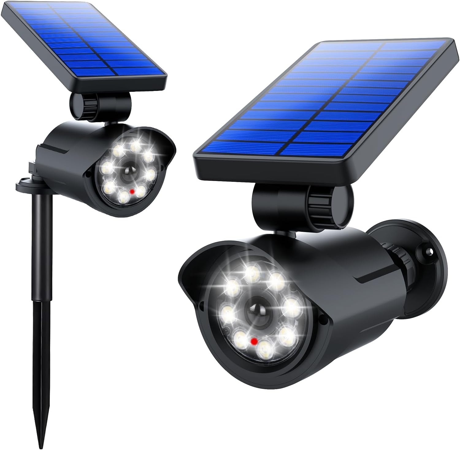 赤光威嚇 省エネ 屋外 2Way 防犯カメラ型 IP66防水?防塵 800ルーメン ソーラー 360°角度調整可能 1800mAh大容量バッテリー 人感センサー 人感検知 太陽光充電 自動夜間点灯 ガーデンライト 電線不要 防犯ライト 壁掛け センサーライト 埋め込み