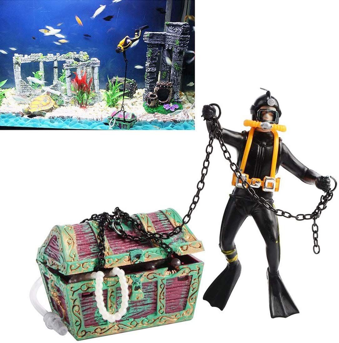 飾り 熱帯魚 観賞魚 オーナメント レイアウト 宝箱 接続可 水槽 ブラック 内装 アクアリウム 水族館 ダイバー エアーポンプ 風景 オブジェ インテリア 飾り 人工