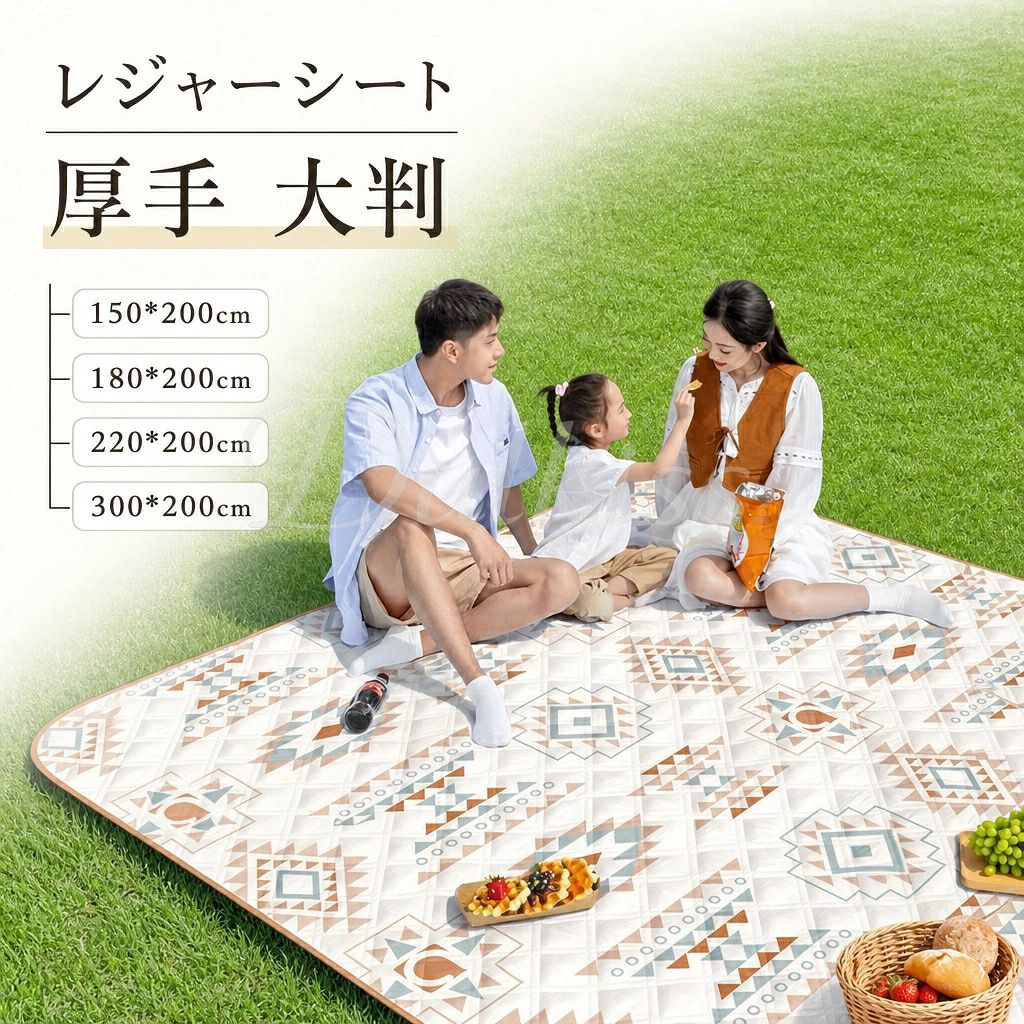 商品詳細商品名レジャーシート素材フリース／コットン／アルミサイズ150*200cm 180*200cm 200*200cm220*200cm 300*200cm商品特徴何かと便利なレジャーシート キャンプやピクニック、公園やお花見、遠足や運動会など使えるレジャーシート配送方法佐川急便、ヤマト輸送送料ご送付先の地域により480円から1500でございます。 ※具体的には当店の送料設定にご覧ください。 ※同一の対応ショップで同一注文・同一配送先へのお買い物合計額が3,980円(税込)以上の時に送料無料になります。返品・交換●サイズ交換する場合、ご注文から2日以内お店までお問合せ下さい。 ●初期不良や弊社都合による著しい発送遅延などが発生した場合は、未使用の商品のみ到着日から7日以内にご連絡頂ければご返金・交換対応させて頂きます。注意事項◆商品写真はできる限り実物の色に近づけるよう加工しておりますが、お客様のお使いのモニター設定、お部屋の照明等により実際の商品と色味が異なる場合がございます。 ◆サイズ詳細等の測り方はスタッフ間で統一、徹底はしておりますが、若干の誤差がある場合がございます。 ◆プリント生地の商品については、生地の裁断・縫製方法により写真と同様の柄が出ない場合がございます。 ◆生地の特性上、やや匂いが強く感じられるものもございます。 数日のご使用や陰干しなどで気になる匂いはほとんど感じられなくなります。商品詳細商品名レジャーシート素材フリース／コットン／アルミサイズ150*200cm 180*200cm 200*200cm220*200cm 300*200cm商品特徴何かと便利なレジャーシート キャンプやピクニック、公園やお花見、遠足や運動会など使えるレジャーシート配送方法佐川急便、ヤマト輸送送料ご送付先の地域により480円から1500でございます。 ※具体的には当店の送料設定にご覧ください。 ※同一の対応ショップで同一注文・同一配送先へのお買い物合計額が3,980円(税込)以上の時に送料無料になります。返品・交換●サイズ交換する場合、ご注文から2日以内お店までお問合せ下さい。 ●初期不良や弊社都合による著しい発送遅延などが発生した場合は、未使用の商品のみ到着日から7日以内にご連絡頂ければご返金・交換対応させて頂きます。注意事項◆商品写真はできる限り実物の色に近づけるよう加工しておりますが、お客様のお使いのモニター設定、お部屋の照明等により実際の商品と色味が異なる場合がございます。 ◆サイズ詳細等の測り方はスタッフ間で統一、徹底はしておりますが、若干の誤差がある場合がございます。 ◆プリント生地の商品については、生地の裁断・縫製方法により写真と同様の柄が出ない場合がございます。 ◆生地の特性上、やや匂いが強く感じられるものもございます。 数日のご使用や陰干しなどで気になる匂いはほとんど感じられなくなります。