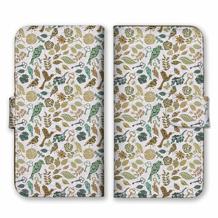 全機種対応 手帳型 スマホケース SIMフリー対応 総柄 鳥 花柄 模様 柄 デザイン スケッチ 奇抜 アート 芸術 オススメ イラスト グラフィック 大人気 ホワイト グリーン パープル set14903 iPhone14 13 12mini Pro Max SE(第3世代) Galaxy Xperia AQUOS