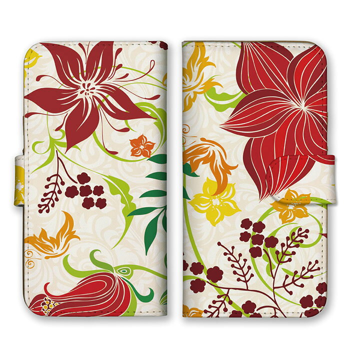 Rakuten - 全機種対応 手帳型 スマホケース SIMフリー対応 お花 花柄 フラワー イラスト デザイン 大人可愛い 上品 エレガント アジア カラフル レッド 赤い花 set16061 iPhone14 13 12mini Pro Max SE(第3世代) Galaxy Xperia AQUOS
