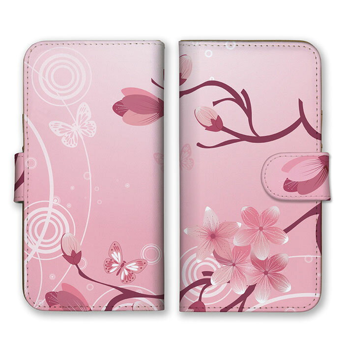Rakuten - 全機種対応 手帳型 スマホケース SIMフリー対応 桜の花 染井吉野 花鳥風月 お花 イラスト デザイン 大人可愛い 上品 エレガント 日本 ピンク 蝶々 set16095 iPhone14 13 12mini Pro Max SE(第3世代) Galaxy Xperia AQUOS