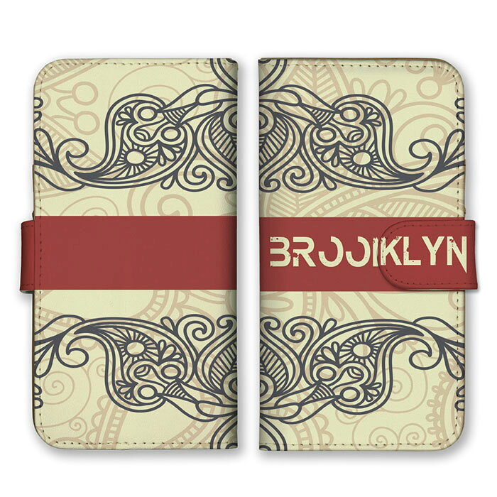 Rakuten - 全機種対応 手帳型 スマホケース SIMフリー対応 BROOKLYN ブルックリン ロゴ 植物 アラベスク お花 おしゃれ シンプル 大人 おすすめ クリーム色 臙脂色 set16358 iPhone14 13 12mini Pro Max SE(第3世代) Galaxy Xperia AQUOS