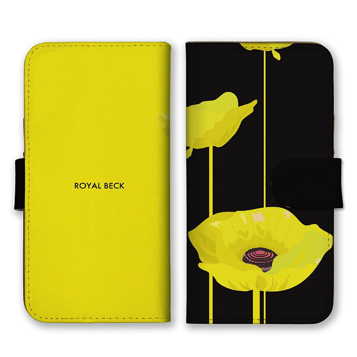Rakuten - 全機種対応 手帳型 スマホケース SIMフリー対応 お花 花柄 フラワー 芙蓉 ひなげし 大人可愛い 上品 素敵 綺麗 高見え エレガント アート イエロー ブラック set16703 iPhone14 13 12mini Pro Max SE(第3世代) Galaxy Xperia AQUOS