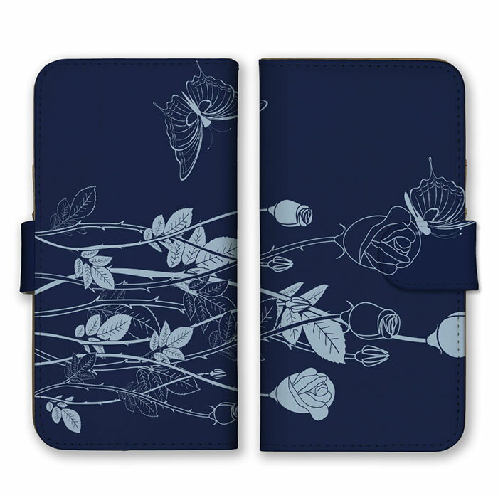 全機種対応 手帳型 スマホケース SIMフリー対応 イラスト 薔薇 ローズ バラ お花 フラワー おしゃれ 華やか 人気 大人 かわいい オススメ 綺麗 シンプル ネイビー 紺色 set17572 iPhone14 13 12mini Pro Max SE(第3世代) Galaxy Xperia AQUOS