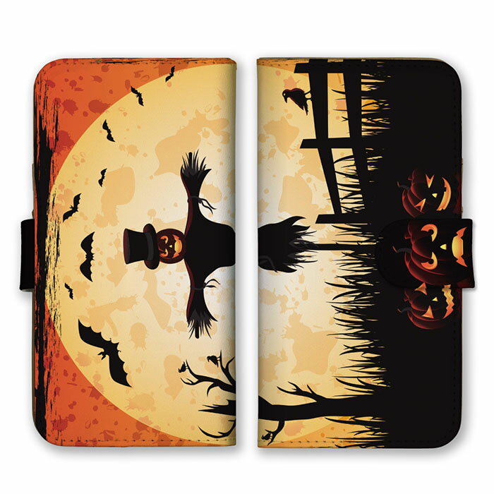 全機種対応 手帳型 スマホケース SIMフリー対応 コウモリ パンプキン 柄 模様 デザイン 芸術 アート ハロウィーン HALLOWEEN 斬新 個性的 イベント 黒灰 オレンジ 橙 黒 蜜柑色 set17634 iPhone14 13 12mini Pro Max SE(第3世代) Galaxy Xperia AQUOSのサムネイル