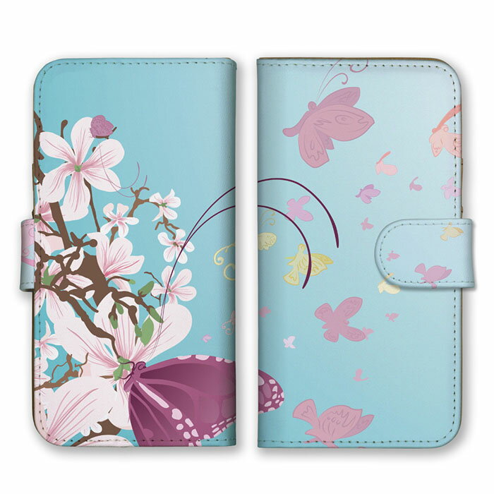 Rakuten - 全機種対応 手帳型 スマホケース SIMフリー対応 桜柄 ソメイヨシノ 染井吉野 花柄 フラワー 蝶柄 ちょうちょ 模様 大人 おしゃれ オススメ 落ちついた 人気 春 美しい 綺麗 ピンク set17775 iPhone14 13 12mini Pro Max SE(第3世代) Galaxy Xperia AQUOS