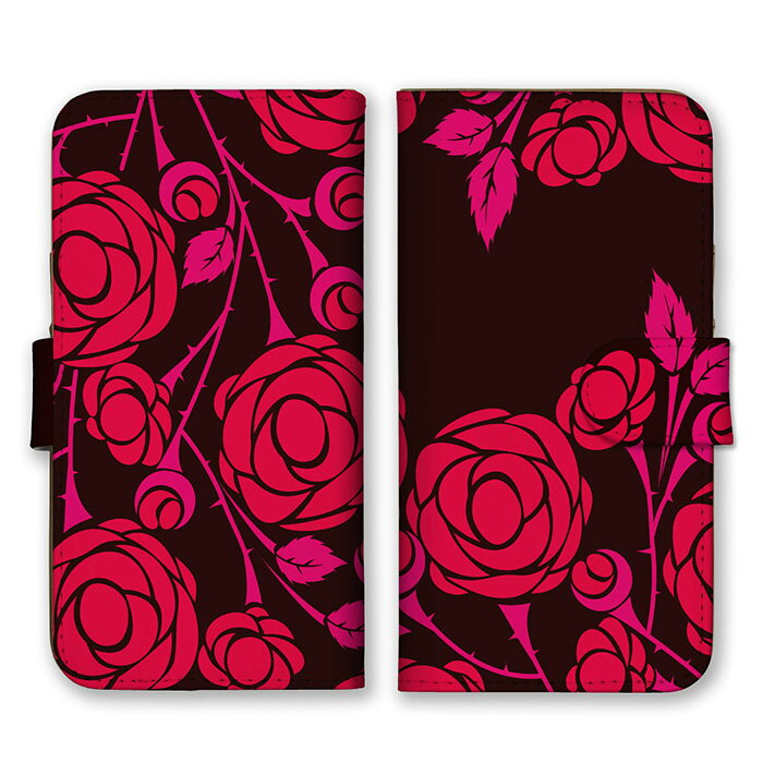 Rakuten - 全機種対応 手帳型 スマホケース SIMフリー対応 イラスト 薔薇 ローズ バラ お花 フラワー おしゃれ 華やか 人気 大人 かわいい 綺麗 シンプル レッド ブラック 赤色 set17818 iPhone14 13 12mini Pro Max SE(第3世代) Galaxy Xperia AQUOS