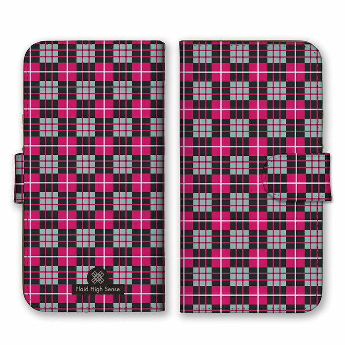 全機種対応 手帳型 スマホケース SIMフリー対応 set18906 チェック シンプル 大人 可愛い シック ピンク ブラック 黒色 iPhone14 13 12mini Pro Max SE(第3世代) Galaxy Xperia AQUOS