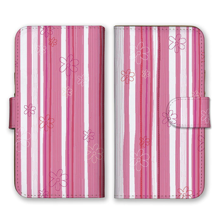 Rakuten - 全機種対応 手帳型 スマホケース SIMフリー対応 set19679 フラワー 花柄 ストライプ ボーダー シンプル おしゃれ 大人可愛い ピンク iPhone14 13 12mini Pro Max SE(第3世代) Galaxy Xperia AQUOS