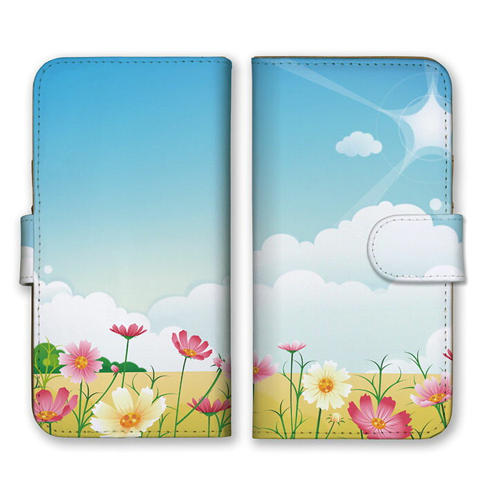 Rakuten - 全機種対応 手帳型 スマホケース SIMフリー対応 set20335 秋桜 コスモス お花 草花 花柄 フラワー 植物 上品 繊細 大人可愛い かわいい おしゃれ ピンク 青空 iPhone14 13 12mini Pro Max SE(第3世代) Galaxy Xperia AQUOS