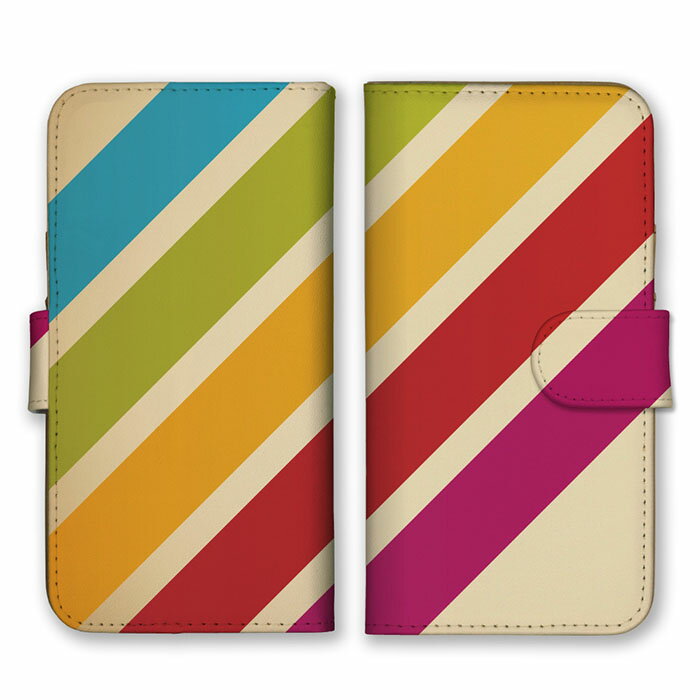 Rakuten - 全機種対応 手帳型 スマホケース SIMフリー対応 set21509 レトロ カラフル 斜め ストライプ 縦線 横線 ボーダー カラフル 個性的 シンプル 無地 かっこいい iPhone14 13 12mini Pro Max SE(第3世代) Galaxy Xperia AQUOS