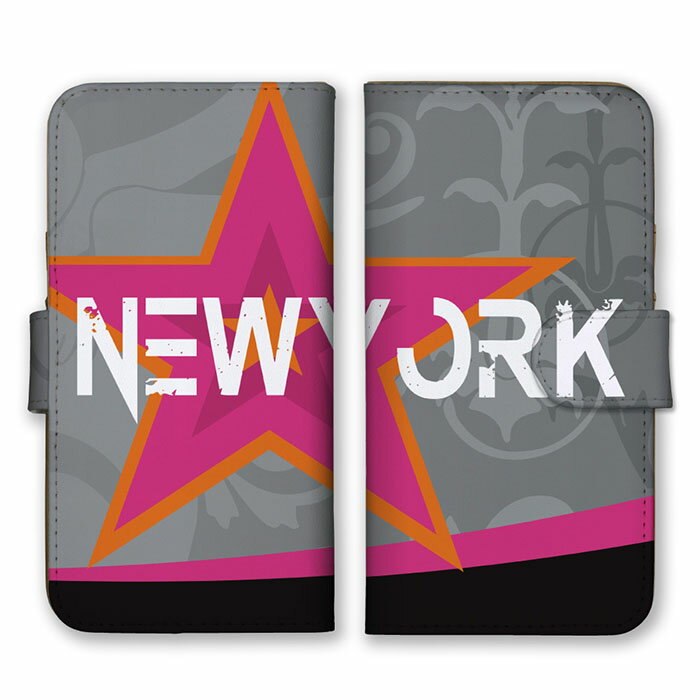 Rakuten - 全機種対応 手帳型 スマホケース SIMフリー対応 NEW YORK ニューヨーク グレー ピンク ★ 星 サイケデリック トライバル柄 シンプル クール iPhone14 13 12mini Pro Max SE(第3世代) Galaxy Xperia AQUOS