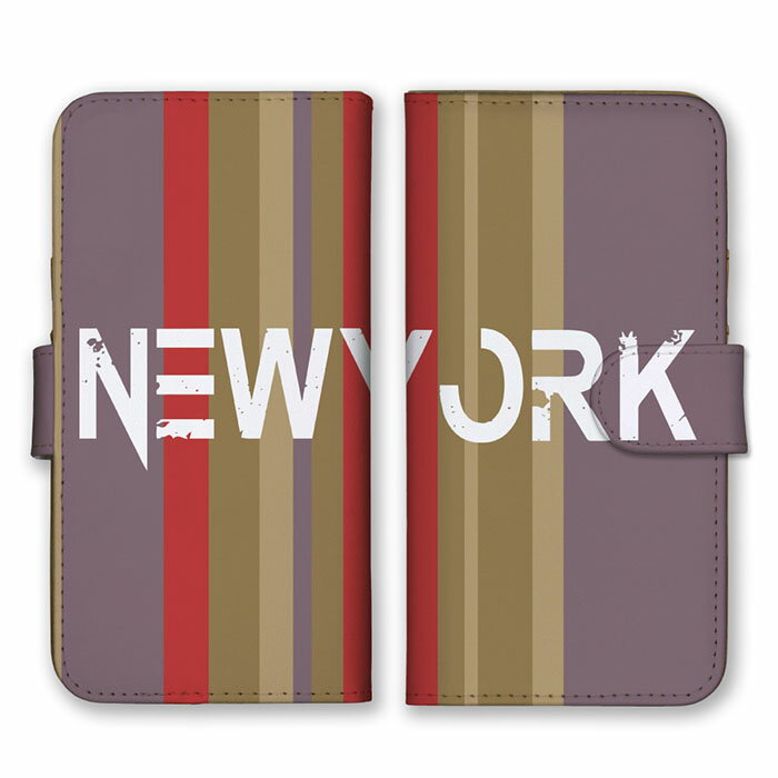 全機種対応 手帳型 スマホケース SIMフリー対応 NEW YORK ニューヨーク ストライプ 縦線 横線 ボーダー ベージュ パープル レッド 渋い シンプル クール iPhone14 13 12mini Pro Max SE(第3世代) Galaxy Xperia AQUOS