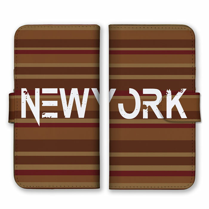 Rakuten - 全機種対応 手帳型 スマホケース SIMフリー対応 NEW YORK ニューヨーク ボーダー 横線 縦線 ストライプ ブラウン ベージュ 茶色 渋い シンプル クール iPhone14 13 12mini Pro Max SE(第3世代) Galaxy Xperia AQUOS