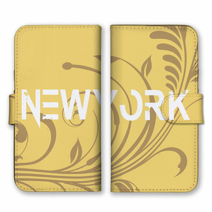 Rakuten - 全機種対応 手帳型 スマホケース SIMフリー対応 set21598 NEW YORK ニューヨーク イエロー 植物柄 レトロ シック 渋い アジアン エキゾチック シンプル クール iPhone14 13 12mini Pro Max SE(第3世代) Galaxy Xperia AQUOS