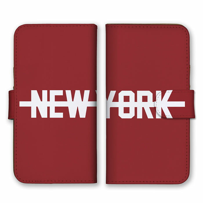 Rakuten - 全機種対応 手帳型 スマホケース SIMフリー対応 NEW YORK ニューヨーク ロゴ 英字 英語 シンプルレッド ホワイト 赤 白 かっこいい iPhone14 13 12mini Pro Max SE(第3世代) Galaxy Xperia AQUOS