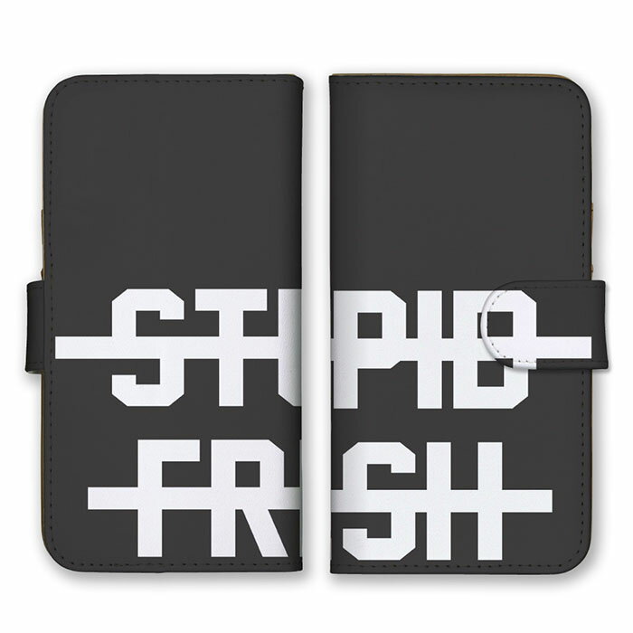 Rakuten - 全機種対応 手帳型 スマホケース SIMフリー対応 set21713 STUPID FRESH 元気のよいバカ ロゴ 英字 英語 シンプル ホワイト グレー 白色 灰色 かっこいい iPhone14 13 12mini Pro Max SE(第3世代) Galaxy Xperia AQUOS
