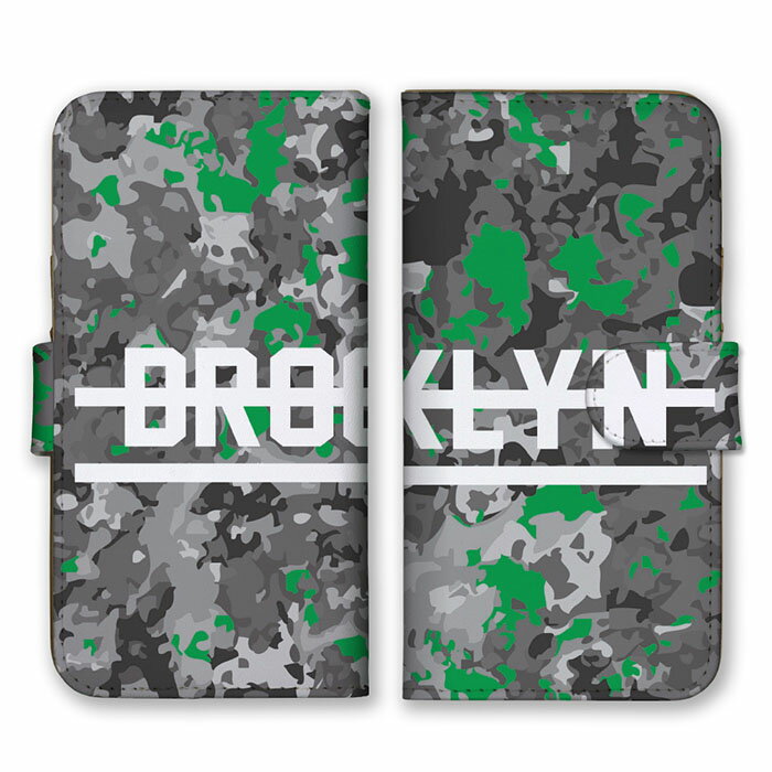 全機種対応 手帳型 スマホケース SIMフリー対応 BROOKLYN ブルックリン ロゴ 英字 英語 グレー ホワイト グリーン チャコール 迷彩柄 カモフラ柄 ミリタリー かっこいい iPhone14 13 12mini Pro Max SE(第3世代) Galaxy Xperia AQUOS