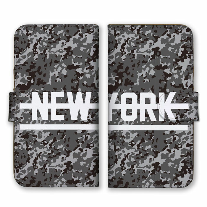 Rakuten - 全機種対応 手帳型 スマホケース SIMフリー対応 NEW YORK ニューヨーク ロゴ 英字 英語 シンプル グレー ホワイト チャコール 迷彩柄 カモフラ柄 ミリタリー かっこいい iPhone14 13 12mini Pro Max SE(第3世代) Galaxy Xperia AQUOS
