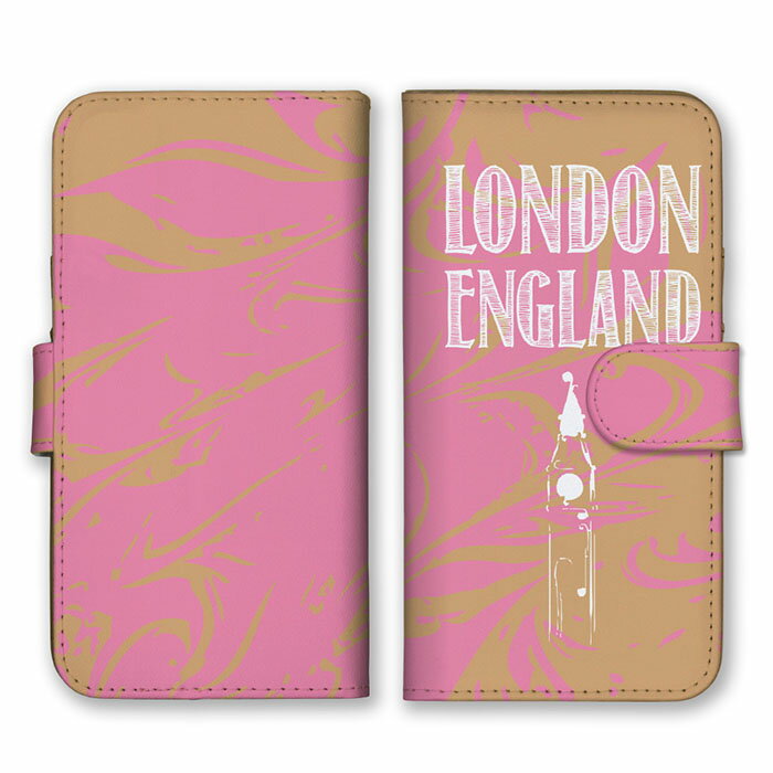 Rakuten - 全機種対応 手帳型 スマホケース SIMフリー対応 set21927 LONDON ENGLAND ロゴ シンプル マーブル模様 ピンク ベージュ レトロ おしゃれ かわいい iPhone14 13 12mini Pro Max SE(第3世代) Galaxy Xperia AQUOS